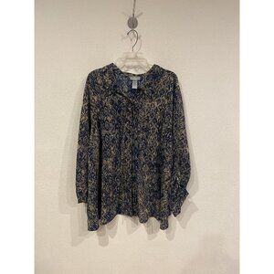 Catherines Blouse Womens 4X Blue Paisley Scoop Neck Long Sleeve Tunic Top